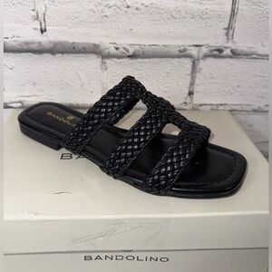 Women's Bandolino Sumer Flat Black Braided Strap Sandals Size 5 NWT Boho Sandal